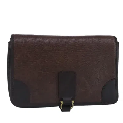 Pre-owned Ferragamo Gancini Pouch Leather Leather Clutche & Pouche Bag () In Brown