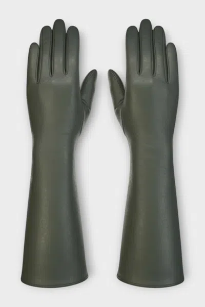 Infinity Leather Womens Long Olive Green Italian Leather Soft Wool Lining Winter Driving Gloves In Green