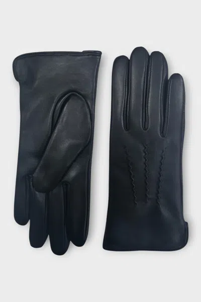 Infinity Leather Womens Black Italian Leather Soft Wool Lining Winter Stitch Line Design Driving Gloves In Black