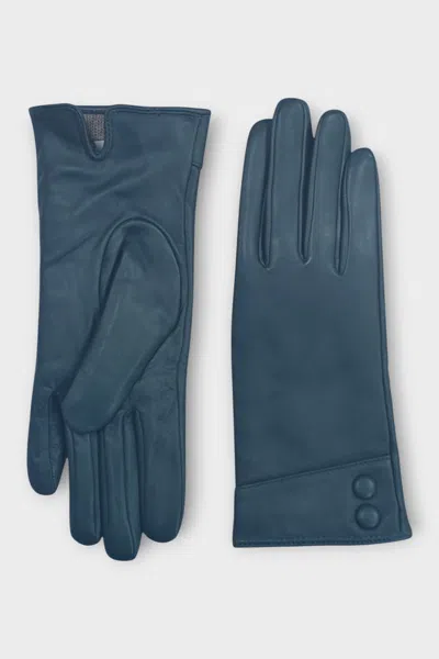 Infinity Leather Womens Teal Green Italian Leather Soft Wool Lining Winter Button Design Driving Gloves In Blue