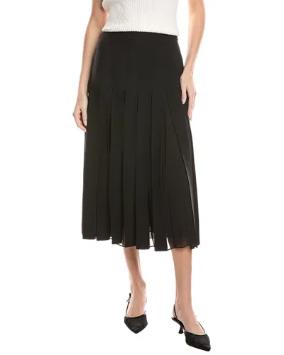 Lafayette 148 New York Box Pleat Wool & Silk-blend Midi Skirt In Black