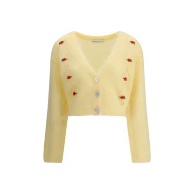 Alessandra Rich Floral-embroidered Cardigan In Yellow