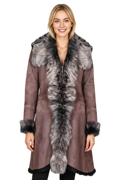 Infinity Leather Womens Brown Gold Toscana Sheep Suede Leather Trench Coat- Celeste In Brown