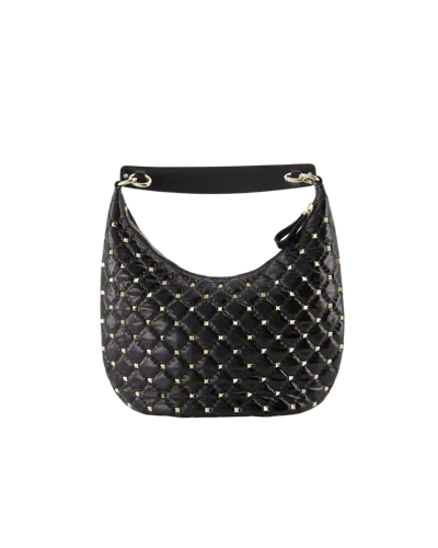 Pre-owned Valentino Garavani Rockstud Bow Double Zip Wristlet Clutch Leather Leather Bag () In Black