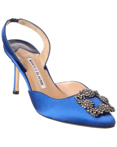 Manolo Blahnik Hangisli 90 Satin Slingback Pump In Blue