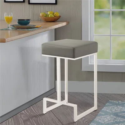 Hivvago 31 Inch Modern Bar Stool, Vegan Faux Leather, Backless, Chrome, Silver