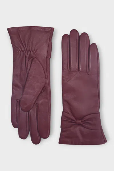 Infinity Leather Womens Burgundy Red Italian Leather Soft Wool Lining Winter Bow Design Driving Gloves In Red