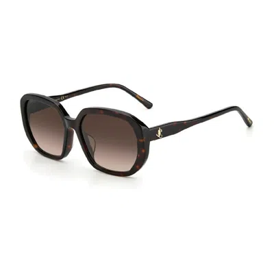 Jimmy Choo Sunglasses Square Full Rim, Havana Frame And Brown Gradient Lens In Brown
