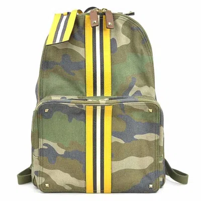 Pre-owned Valentino Garavani Canvas Leather Backpack () In Green