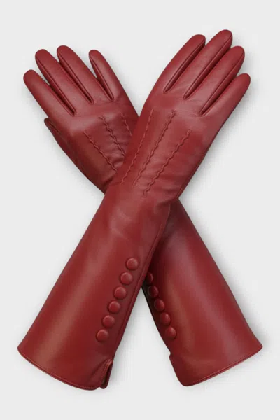 Infinity Leather Womens Long Red Italian Leather Soft Wool Lining Winter Button Design Driving Gloves In Red