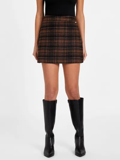 Guess Factory Miller Plaid Skirt In Brown