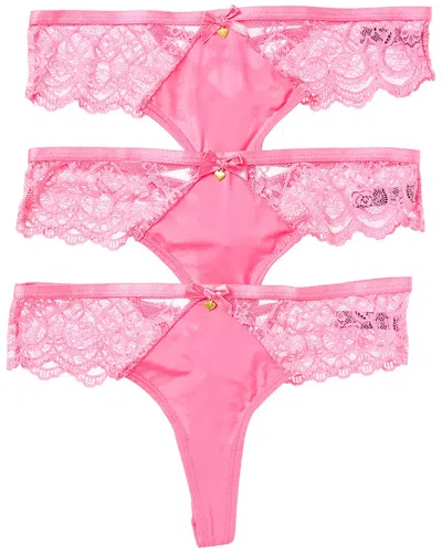 House Of Desire 3pk Vera Micro & Lace Strappy Back Cheeky In Pink
