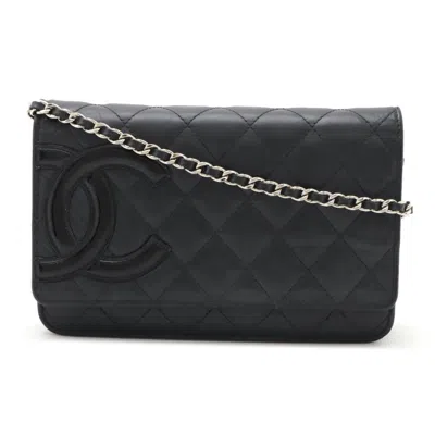 Pre-owned Chanel Cambon Line Chain Wallet Crossbody Bag In Black