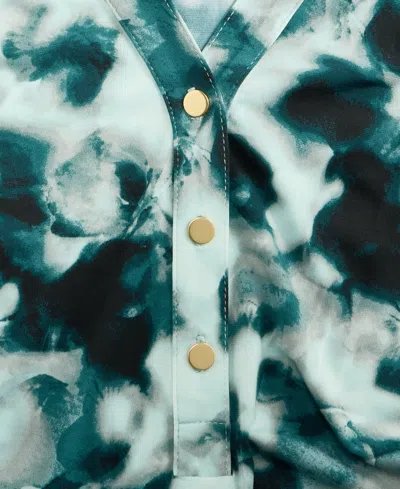 Inc International Concepts Plus Size Printed Half-placket Shirt, Macy's Exclusive In Blue