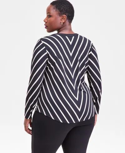 Inc International Concepts Plus Size Mitered Stripe Half-placket Shirt, Macy's Exclusive In Blue