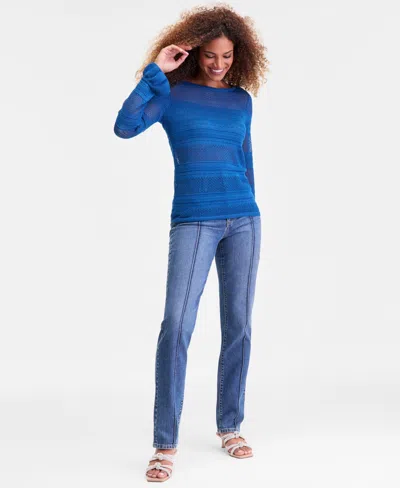 Inc International Concepts Women's Ruffled Pointelle Sweater, Macy's Exclusive In Blue