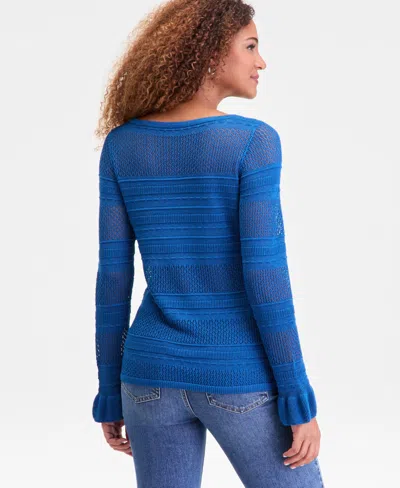 Inc International Concepts Women's Ruffled Pointelle Sweater, Macy's Exclusive In Blue