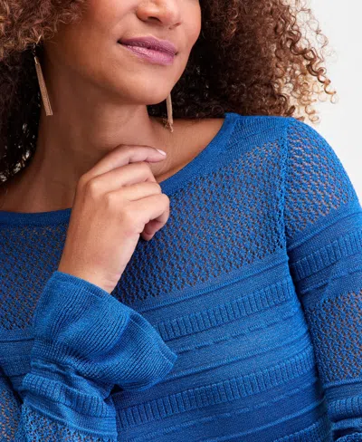 Inc International Concepts Women's Ruffled Pointelle Sweater, Macy's Exclusive In Blue