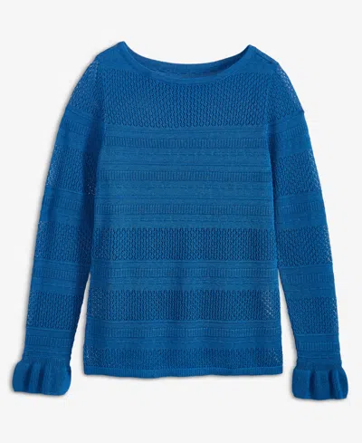 Inc International Concepts Women's Ruffled Pointelle Sweater, Macy's Exclusive In Blue