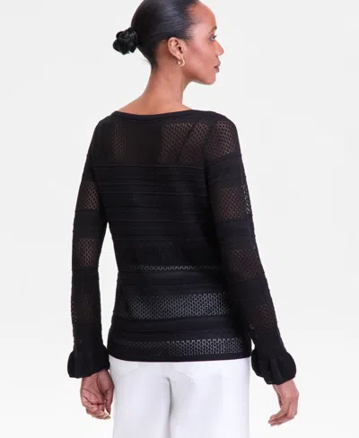 Inc International Concepts Women's Ruffled Pointelle Sweater, Macy's Exclusive In Black