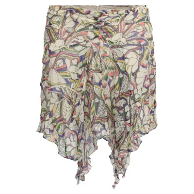 Isabel Marant Lienae Asymmetric Printed Skirt In Multicolor Silk In Gray