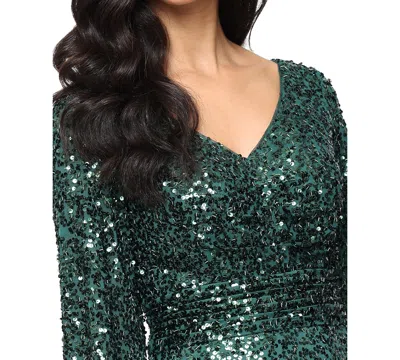 Alex Evenings Sequin Long Sleeve Gown In Green