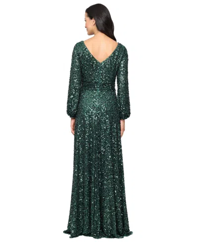 Alex Evenings Sequin Long Sleeve Gown In Green
