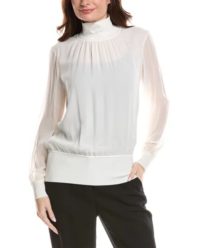 Lafayette 148 New York Turtleneck Silk Blouse In White