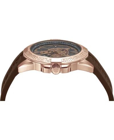 Plein Sport Mens Touchdown 3 Hand Date Quartz Brown Silicone Strap 44mm In Multi