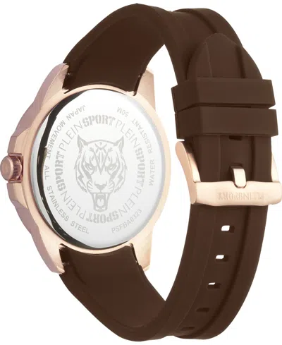 Plein Sport Mens Touchdown 3 Hand Date Quartz Brown Silicone Strap 44mm In Multi