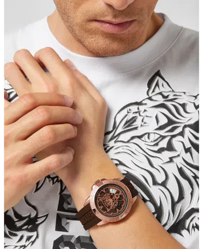 Plein Sport Mens Touchdown 3 Hand Date Quartz Brown Silicone Strap 44mm In Multi