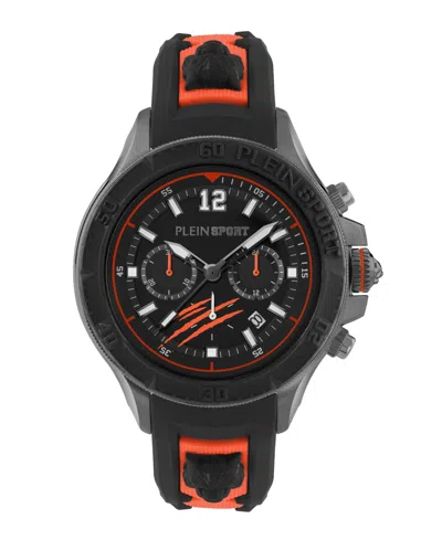 Plein Sport Mens Warrior Tech Chronograph Date Quartz Orange Silicone Strap 47.5mm In Multi