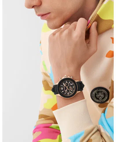 Plein Sport Mens Warrior Tech Chronograph Date Quartz Black Silicone Strap 47.5mm In Black