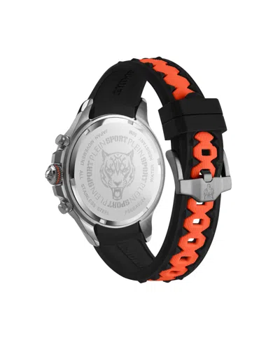 Plein Sport Mens Warrior Tech Chronograph Date Quartz Orange Silicone Strap 47.5mm In Multi