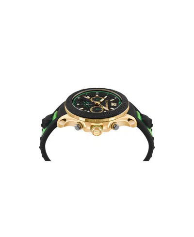Plein Sport Mens Warrior Tech Chronograph Date Quartz Green Silicone Strap 47.5mm In Black