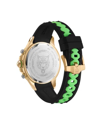 Plein Sport Mens Warrior Tech Chronograph Date Quartz Green Silicone Strap 47.5mm In Black