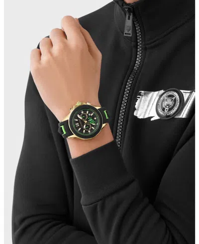 Plein Sport Mens Warrior Tech Chronograph Date Quartz Green Silicone Strap 47.5mm In Black