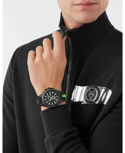 Plein Sport Mens Tigermaster 3 Hand Date Quartz Black Silicone Strap 47mm In Black