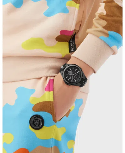 Plein Sport Mens Tigermaster 3 Hand Date Quartz Black Silicone Strap 47mm In Black