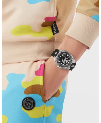 Plein Sport Mens Thunder Force 3 Hand Quartz Black Silicone Strap 47mm In Multi