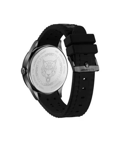 Plein Sport Mens Lineman 3 Hand Quartz Black Silicone Strap 45mm In Black