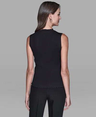 Karl Lagerfeld Women's Ruffled Rib-knit Sleeveless Top In Black
