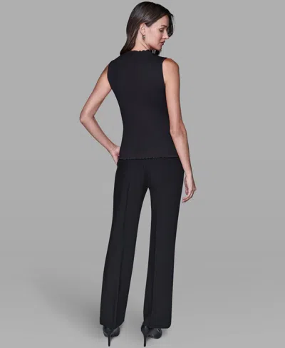 Karl Lagerfeld Women's Ruffled Rib-knit Sleeveless Top In Black