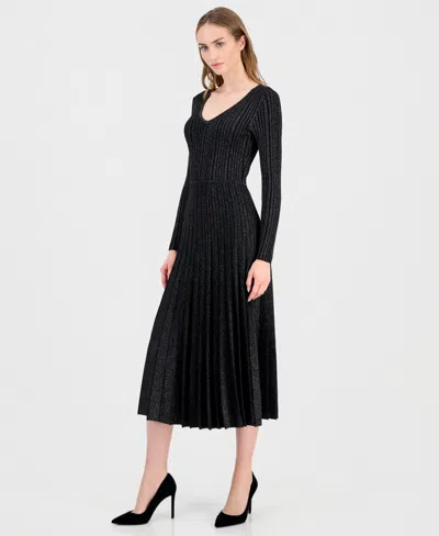 T Tahari Women's Ribbed Metallic Midi Dress In Black