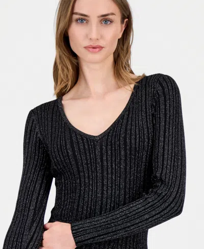 T Tahari Women's Ribbed Metallic Midi Dress In Black