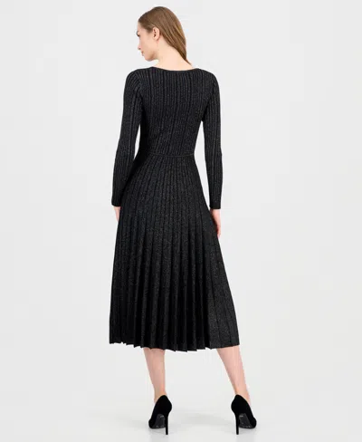 T Tahari Women's Ribbed Metallic Midi Dress In Black