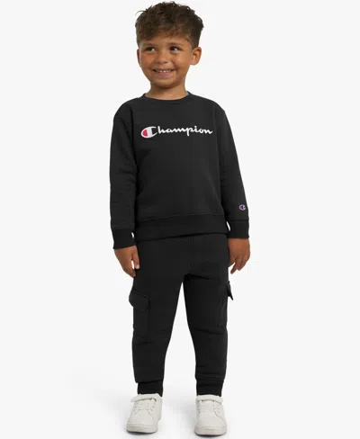 Champion Boys Toddler 2t-4t Crewneck T-shirt And Pants, 2-piece Set In Black
