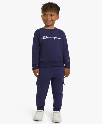Champion Boys Toddler 2t-4t Crewneck T-shirt And Pants, 2-piece Set In Blue