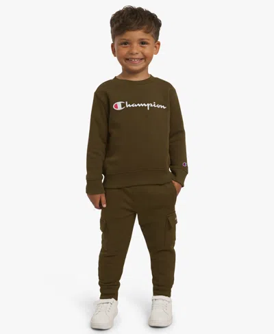 Champion Boys Toddler 2t-4t Crewneck T-shirt And Pants, 2-piece Set In Brown