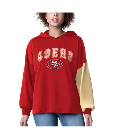 Starter Women's Scarlet San Francisco 49ers Power Move Long Sleeve Pullover Hoodie In Red